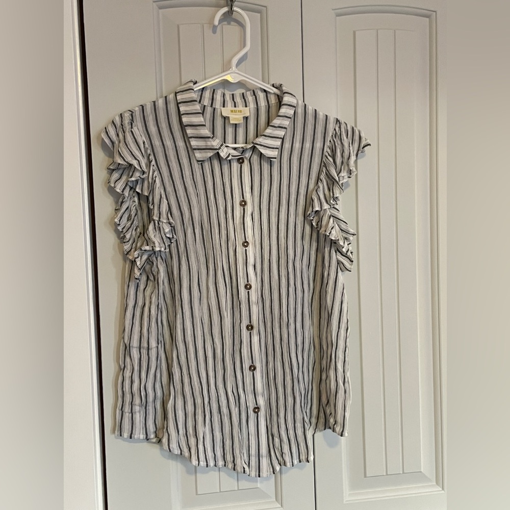 Anthropologie striped ruffle blouse